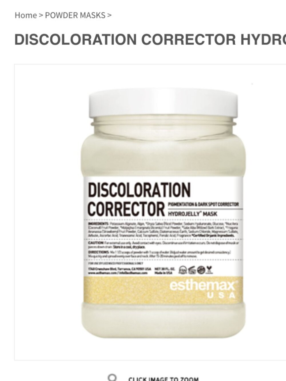 POWDER MASKS > ESTHEMAX USA DISCOLORATION CORRECTOR HYDROJELLY®